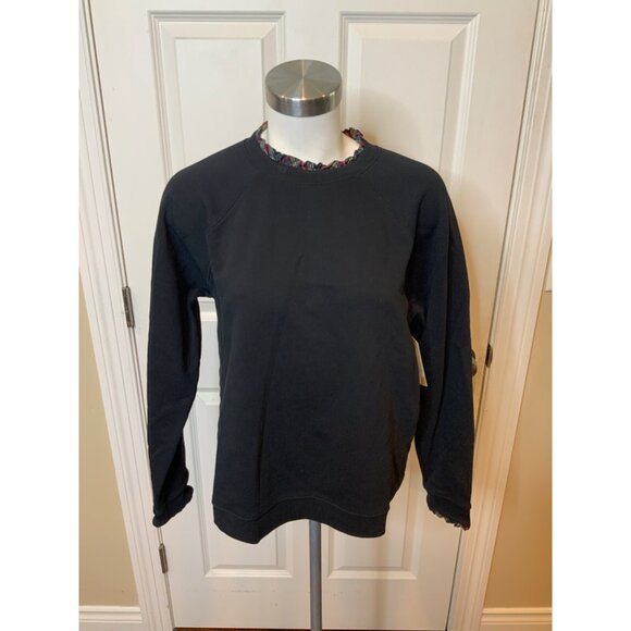 J.Crew Black Long Sleeve Sweatshirt W/ Multicolor Plaid Ruffle Neck,  Size Large - Picture 1 of 7